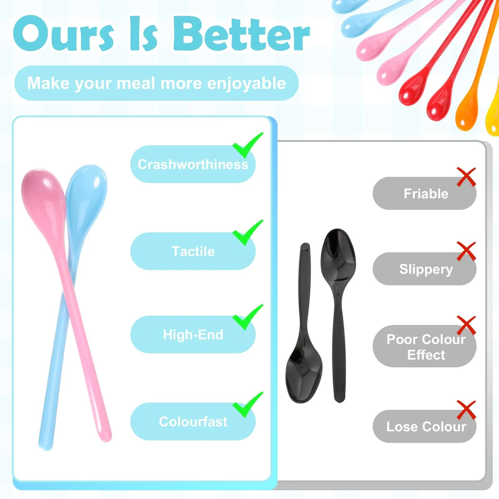 Ложки Пластикові Довгі Різнокольорові (19 см) 10 шт в упаковці, фото №5 Ложки Пластикові Довгі Різнокольорові (19 см) 10 шт в упаковці, фото №5