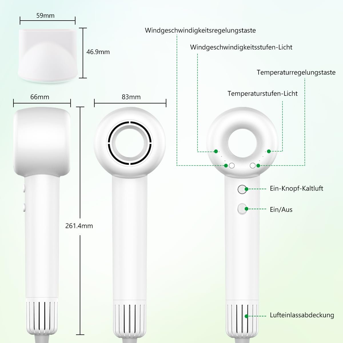 Фен USUIELIGHT Supersonic Ion, 120 000 об/мин, безщеточный мотор, для быстрой сушки Ion, 50 dB, для дома и путешествий, с постоянной температурой, белый, фото №8