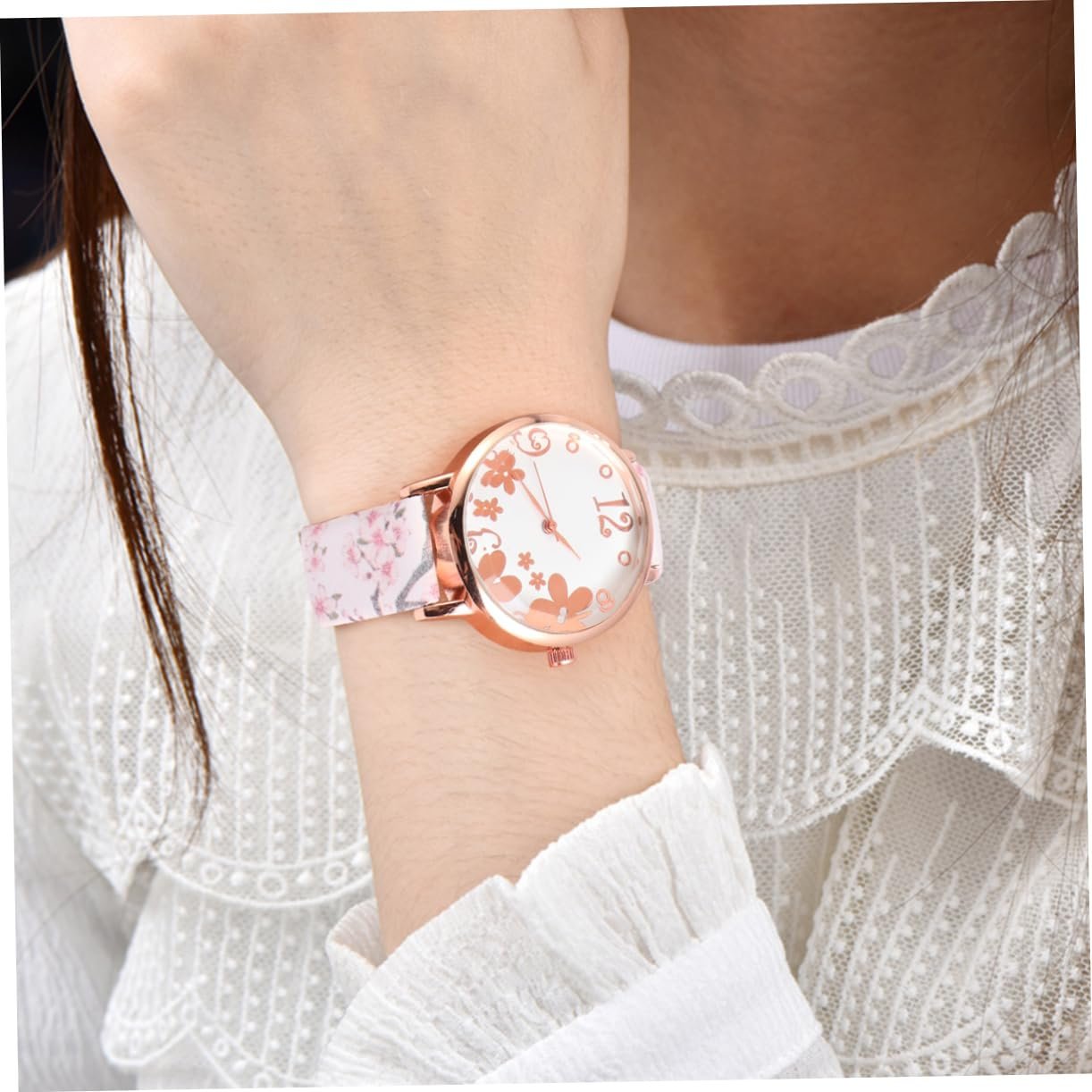 Жіночий наручний годинник PartyKindom з візерунком сливового цвіту, кварцовий годинник з ремінцем і пряжкою, фото №2