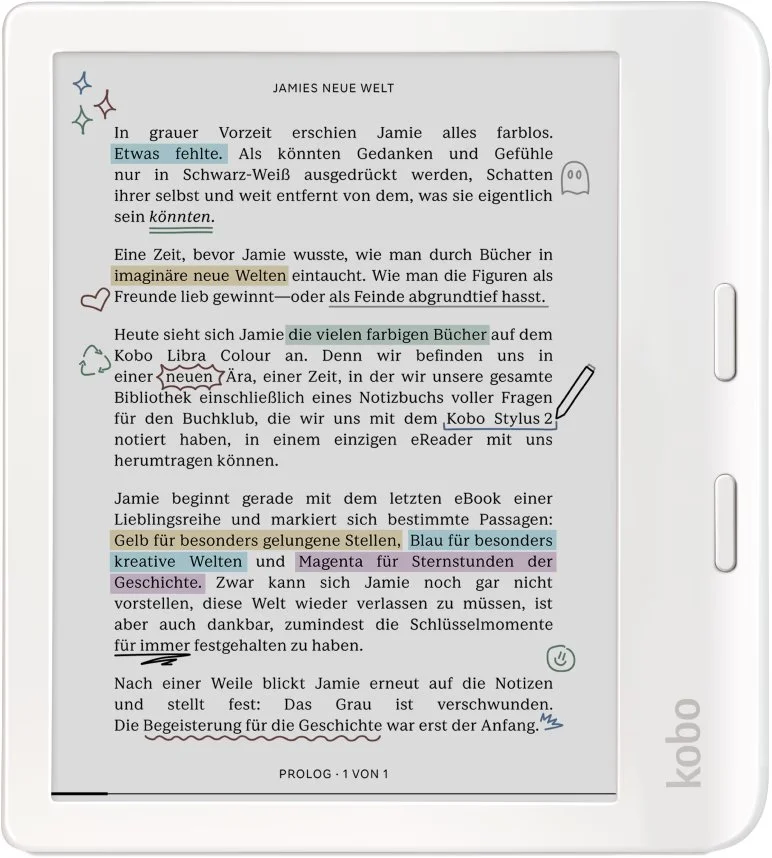 Электронная книга 7" Kobo Libra 2 / 32 ГБ / Linux / Wi-Fi / Bluetooth / Сенсорный E-Ink экран (1264 × 1680) / Настраиваемая яркость / Влагозащищенность IPX8 / До 3 недель работы от батареи / Белая, фото №2