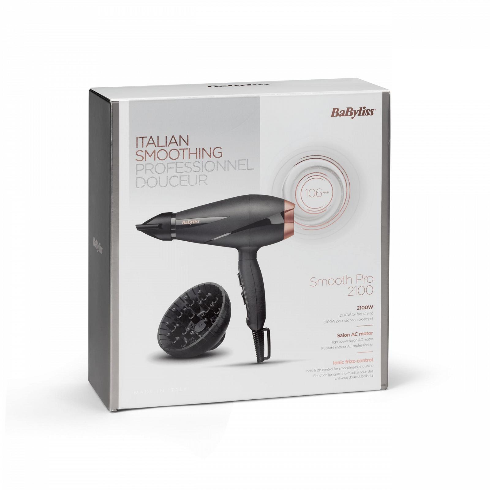 Фен BaByliss Smooth Pro 6709DE, 2100 Вт, с диффузором, ионная технология, 3 температурных режима, 2 скорости, черный, фото №11