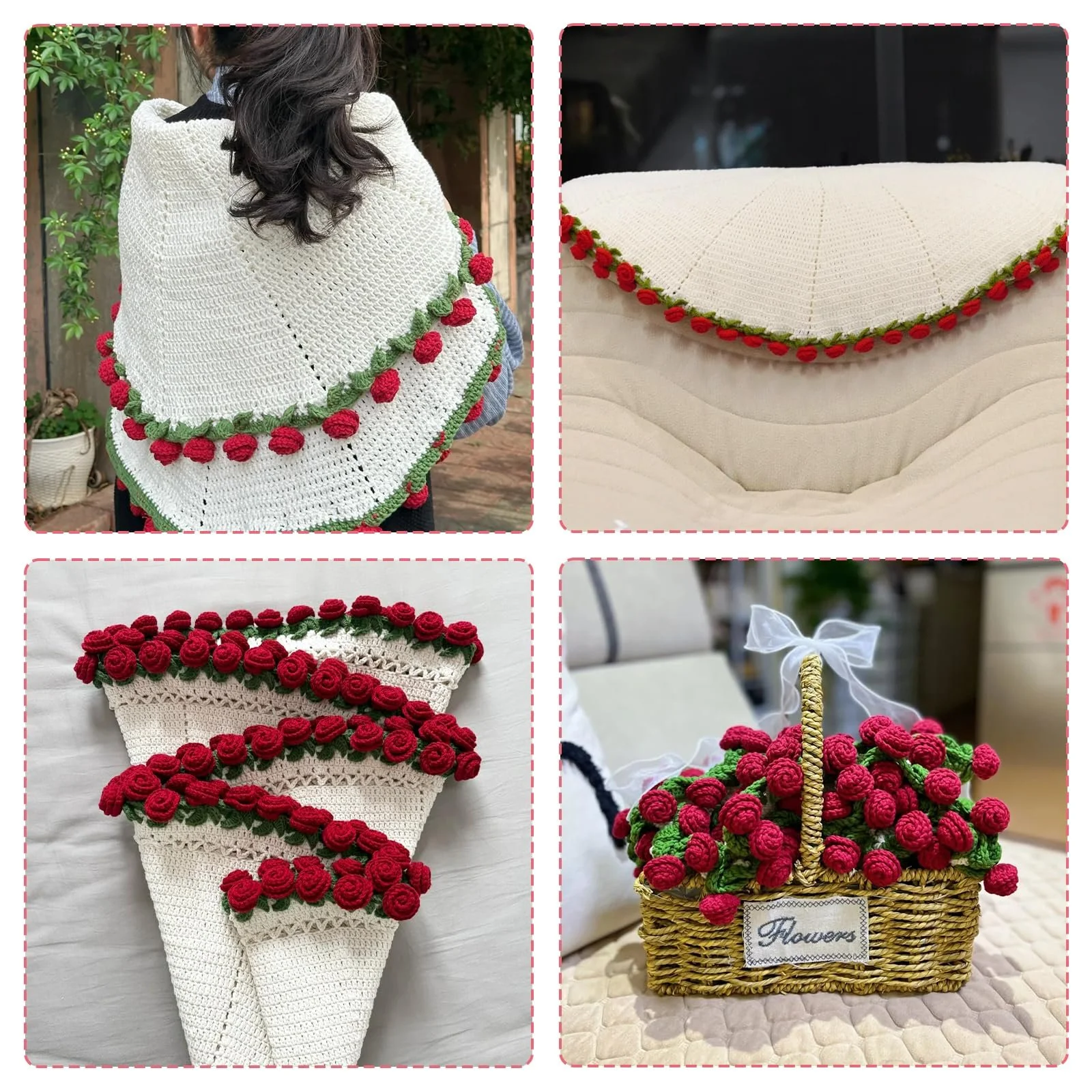 Плед Цветочный букет LWuuywa, Готовый букет роз, Вязаный крючком плед, Цветы ручной работы, Плед из букета роз, Романтический подарок (Роза, 80 см), фото №5 Плед Цветочный букет LWuuywa, Готовый букет роз, Вязаный крючком плед, Цветы ручной работы, Плед из букета роз, Романтический подарок (Роза, 80 см), фото №5