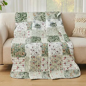 Покрывало стеганое Qucover Пэчворк 150 x 200 см Зеленый - Фото 1