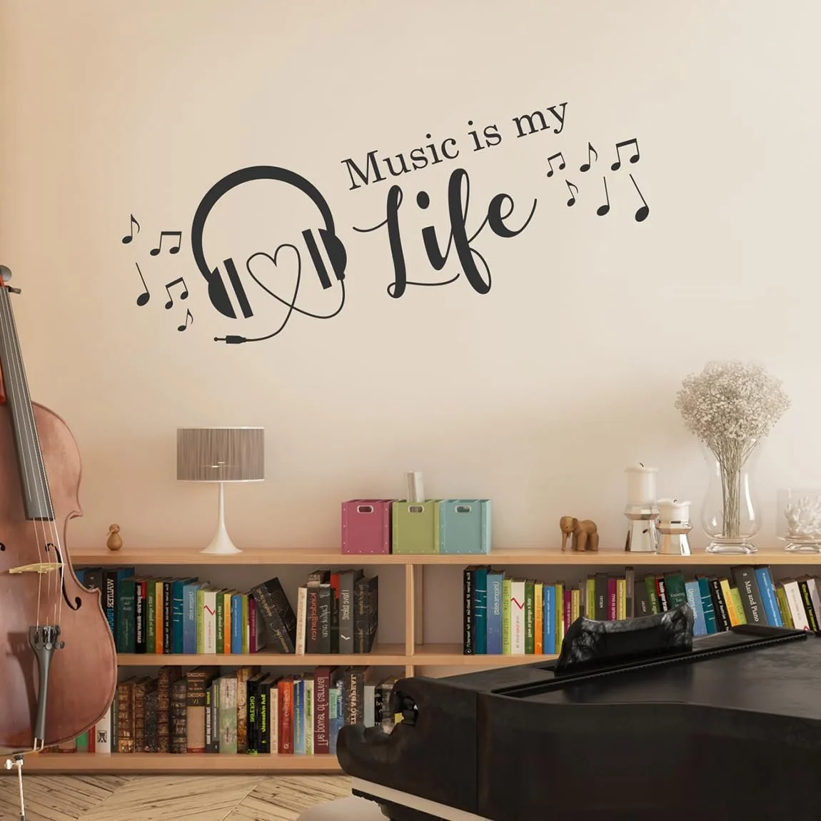 Наклейка на стіну tjapalo a32 "Music is My Life" 120 x 37 см White, фото №3