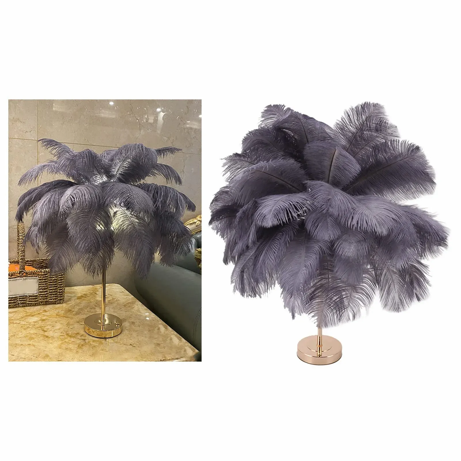 Настільна лампа Fockety Feather Сучасна з пір'я страуса Сенсорна USB Сірий, фото №4