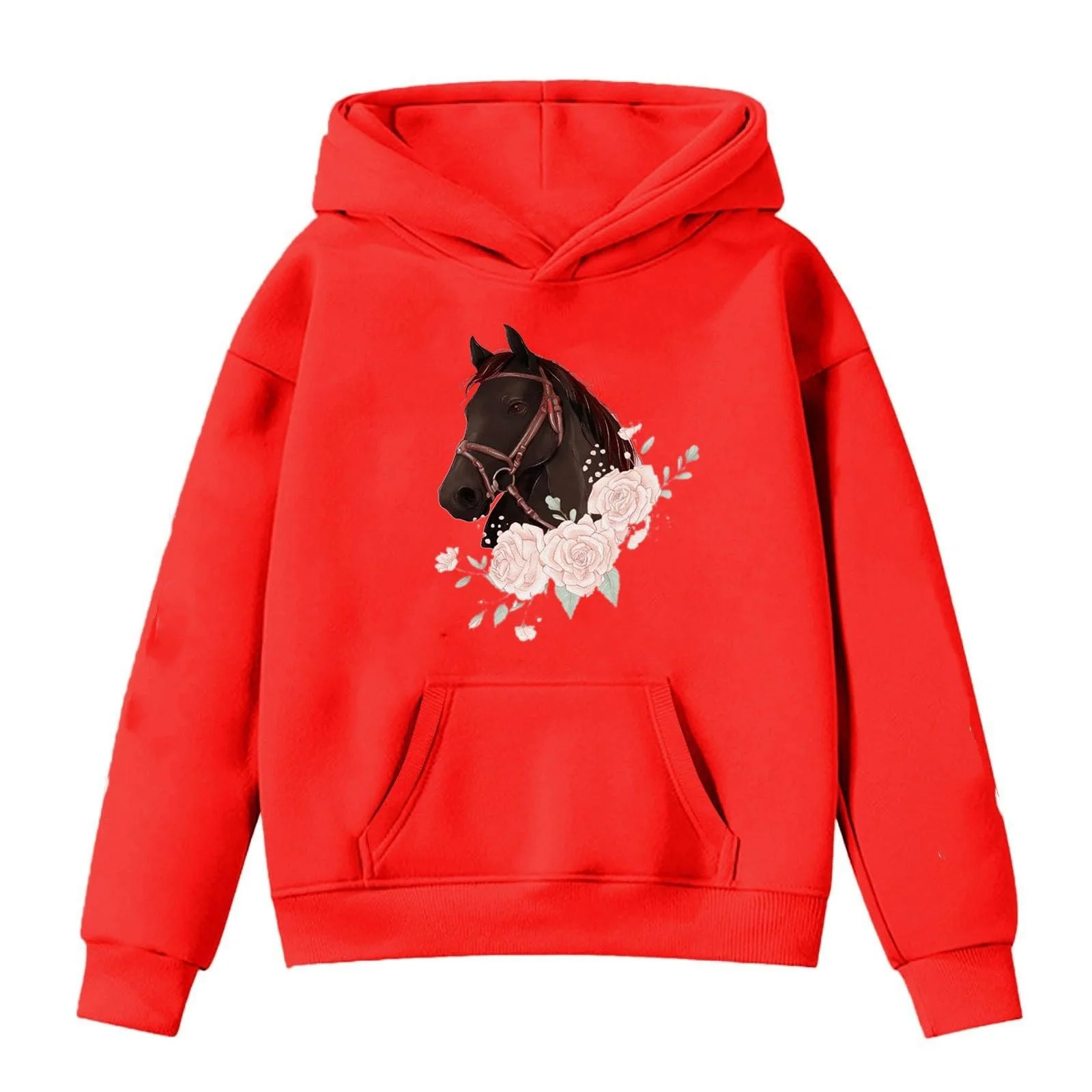 Худи для девочки с длинными рукавами и принтом лошади, размер 122, фото №1