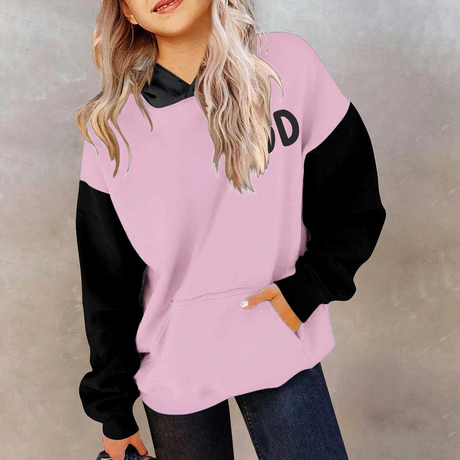 Худі для дівчинки Oversize, однотонний, з кишенею, фото №4