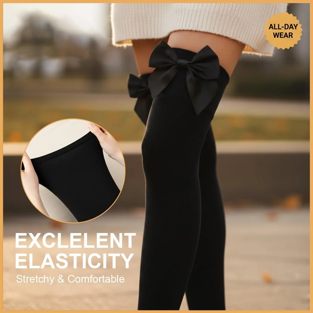 Шкарпетки вище коліна з бантом Жіночі в смужку Бавовняні Довгі Чорний + Білий (2 пари), фото №5