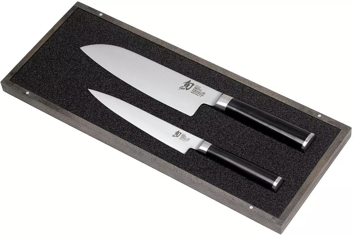 Набір ножів Kai Shun Damascus 2 шт (сантоку 18 см + універсальний 15 см) у дерев'яному футлярі, фото №5