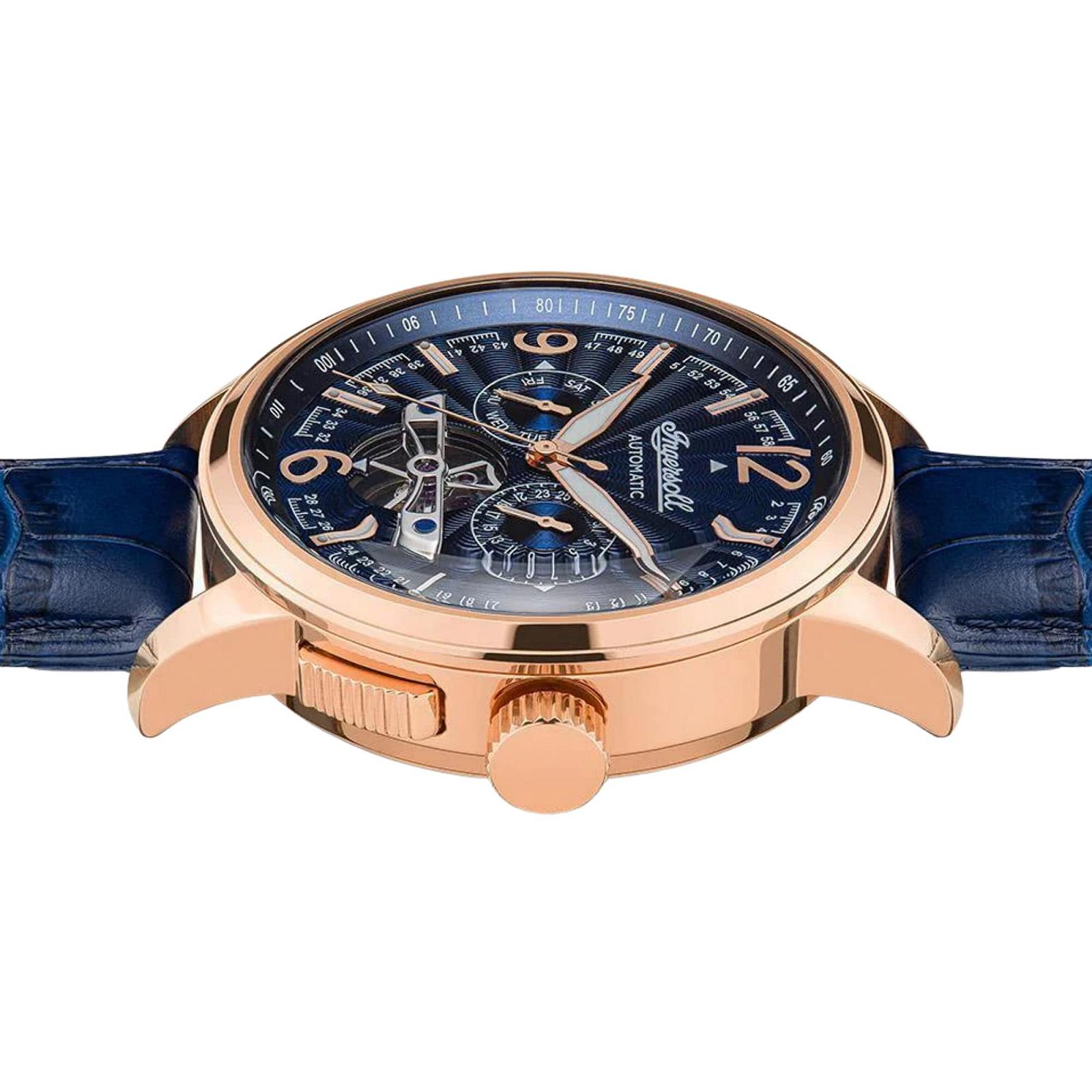 Чоловічий годинник Ingersoll The Regent Automatic 47 мм з відкритим серцем та синім шкіряним ремінцем I00301B, фото №4