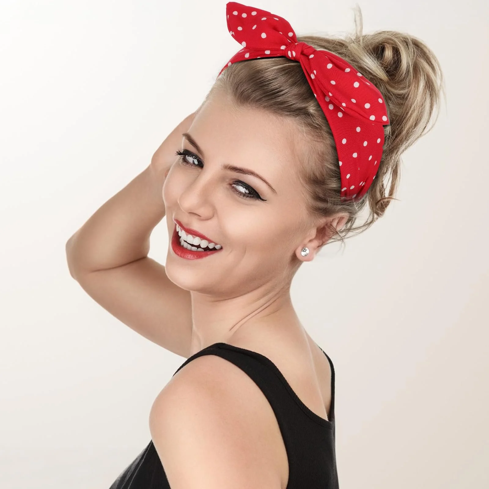 Пов'язка на голову Широка в горошок з бантом, фото №5