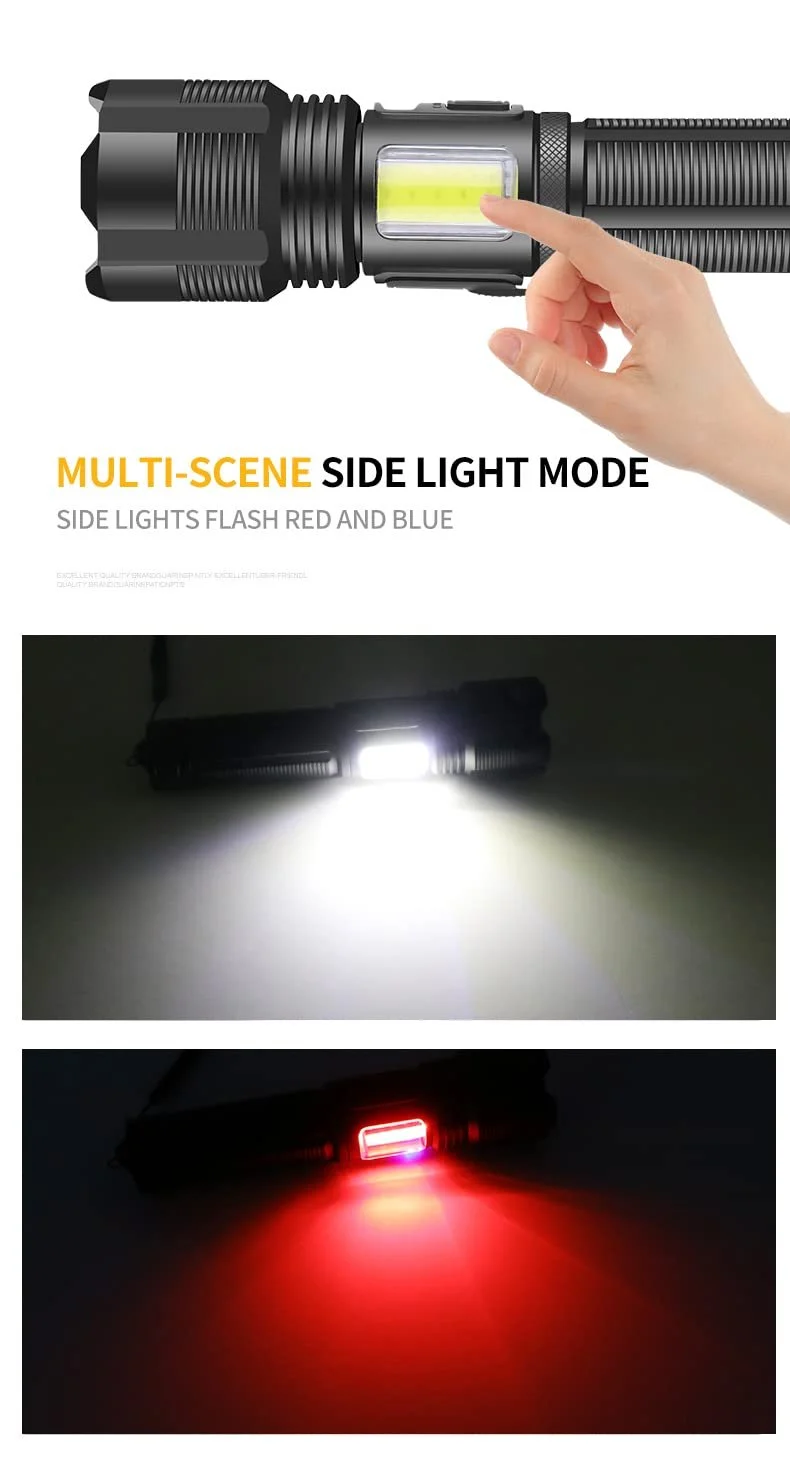 Светодиодный фонарик 2000 Super Bright, COB парковочный свет, водонепроницаемый, 6 режимов, масштабируемый, маленький ручной фонарик для кемпинга, прогулок с собакой, бега, чрезвычайных ситуаций, фото №3