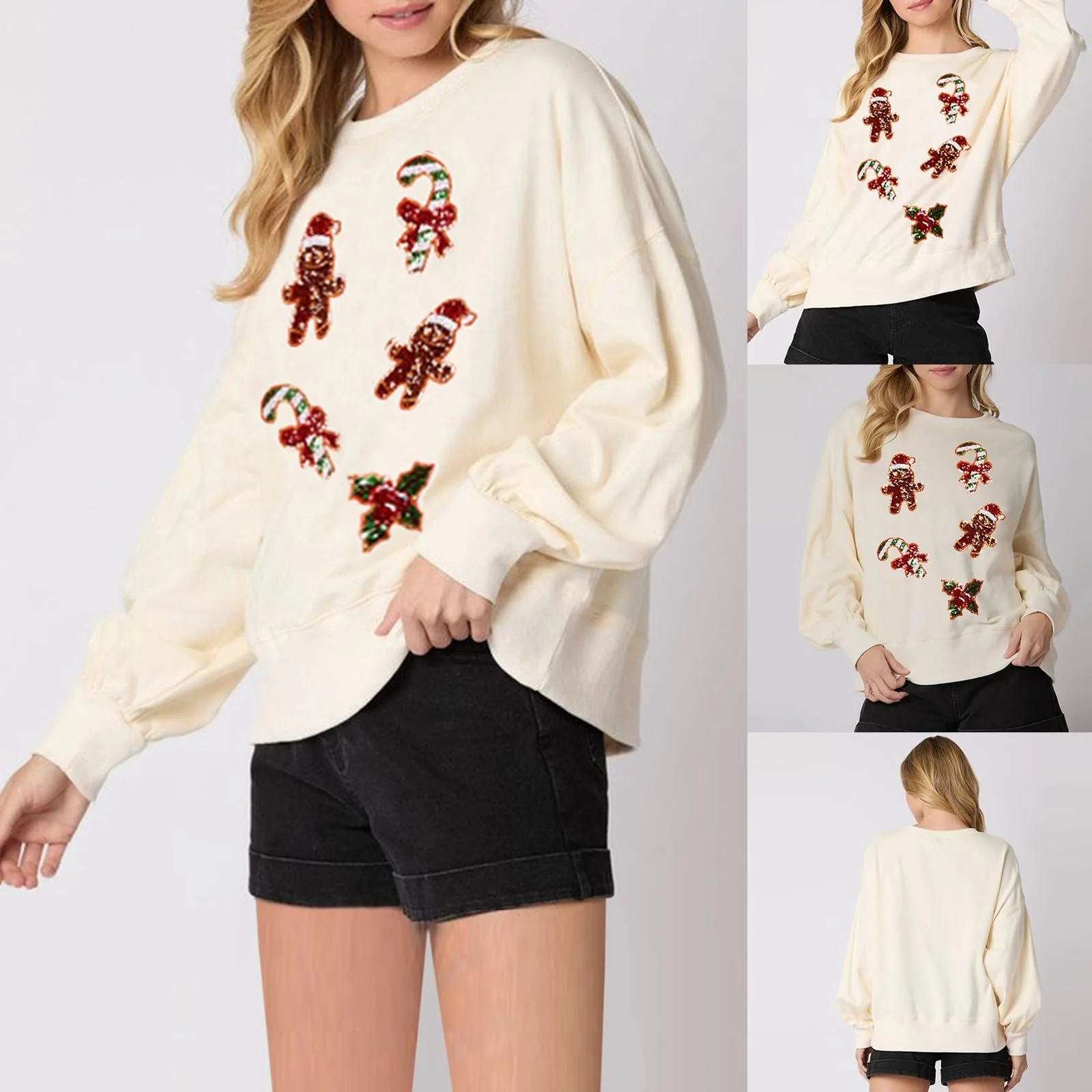 Жіночий світшот SANSIWU Різдвяний великого розміру з блискітками, фото №6 Жіночий світшот SANSIWU Різдвяний великого розміру з блискітками, фото №6