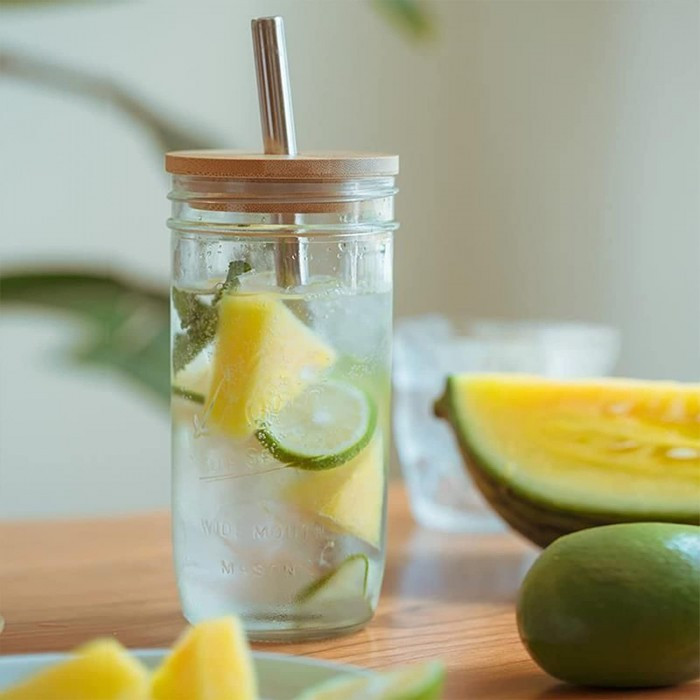 Банка Ball Mason Jars с деревянной крышкой и трубочкой 750 мл, фото №3