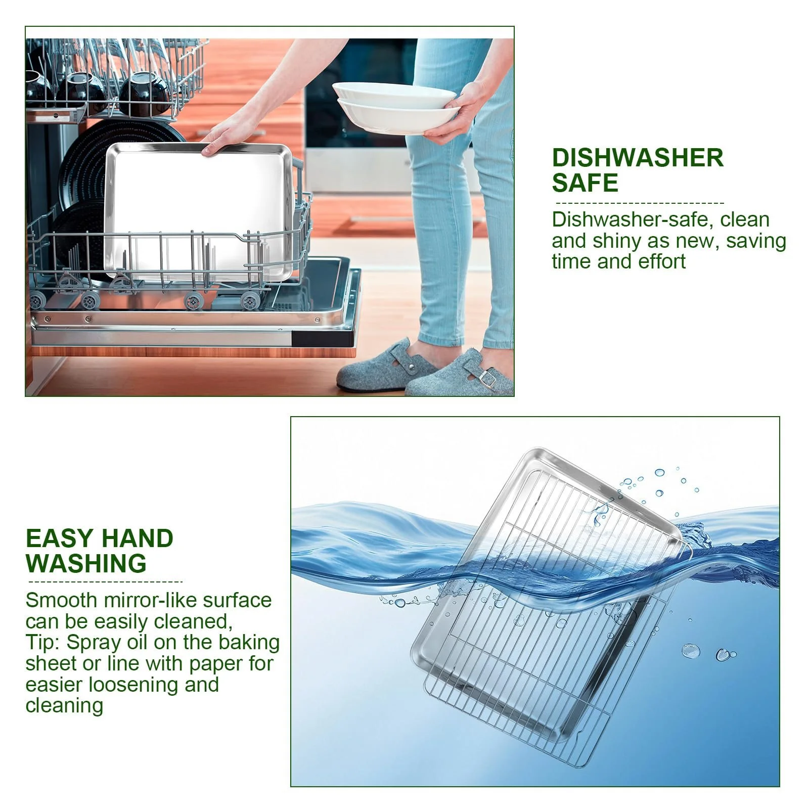 Противень для выпечки Cozary с решеткой для охлаждения 31,5 x 24,5 x 2,5 см нержавеющая сталь 304 прямоугольный, фото №5