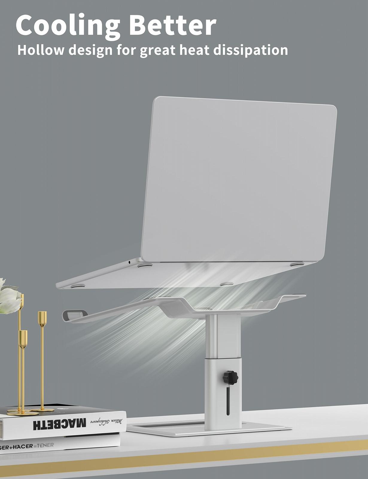 Подставка для ноутбука SOUNDANCE Регулируемая для стола, держатель для компьютера, эргономичная, совместима с ноутбуками от 10 до 17,3 дюймов, серебристая, фото №4