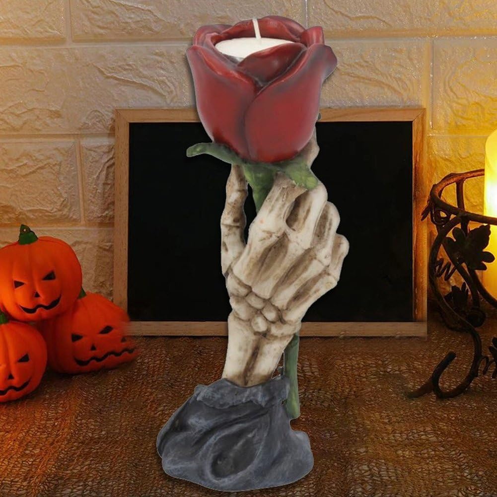 Подсвечник Muteitt Halloween Skull Gothic Skeleton Hand Rose Retro Creepy Table Tea Light Cup, фото №7
