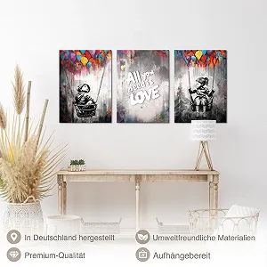 Набір картин Novart Banksy Style Children N037436a 3 шт сірий кольоровий synthetic.ua - Фото 1