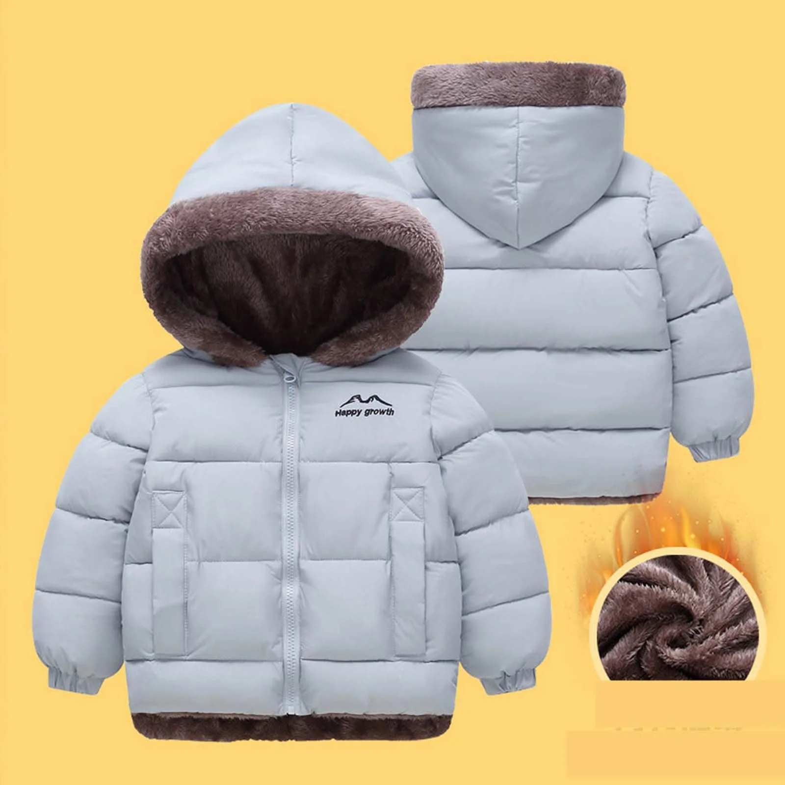 Зимова куртка для підлітків, однотонна куртка з капюшоном на флісовій підкладці, фото №6