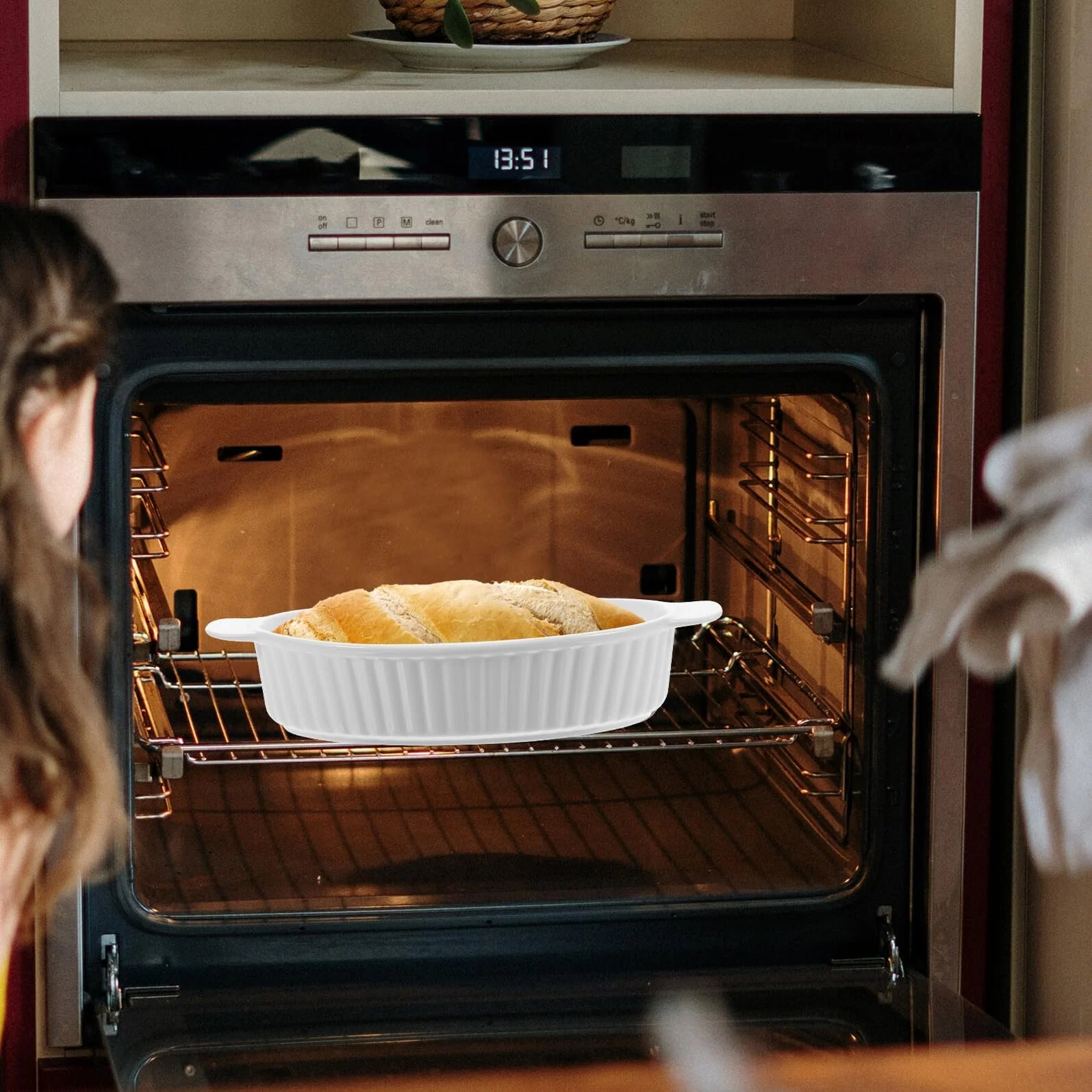 Керамічна форма для запікання овальна з двома ручками термостійка для духовки та посудомийної машини, фото №5