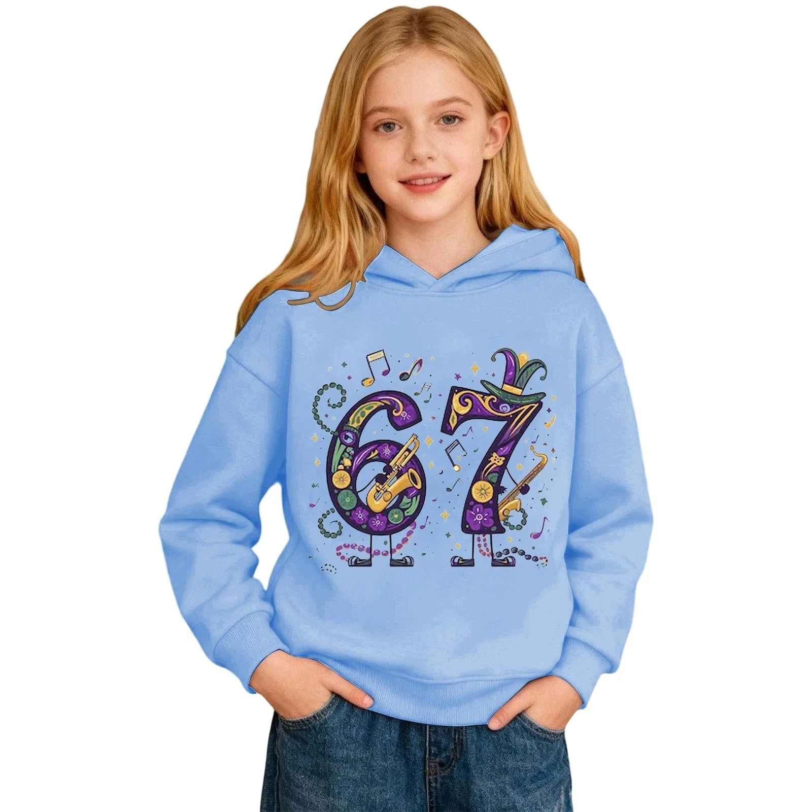 Пуловер 67 для мальчиков детский - Толстовка с капюшоном для мальчиков с карнавальным узором, длинными рукавами, повседневная кофта с передним карманом для детей и подростков, фото №1