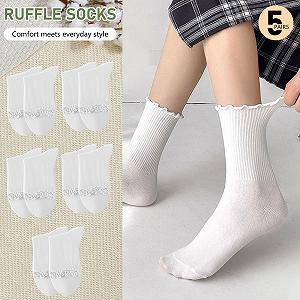 Носки с рюшами Женские хлопковые носки Мягкие Удобные Дышащие Вязаные Элегантные Носки-принцессы для женщин Девушек Женщин (5 пар) synthetic.ua - Фото 1