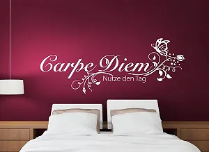 Наклейка на стіну Grandora W710 Carpe Diem Nutze den Tag + Butterfly 120 x 46 см Чорна synthetic.ua - Фото 1
