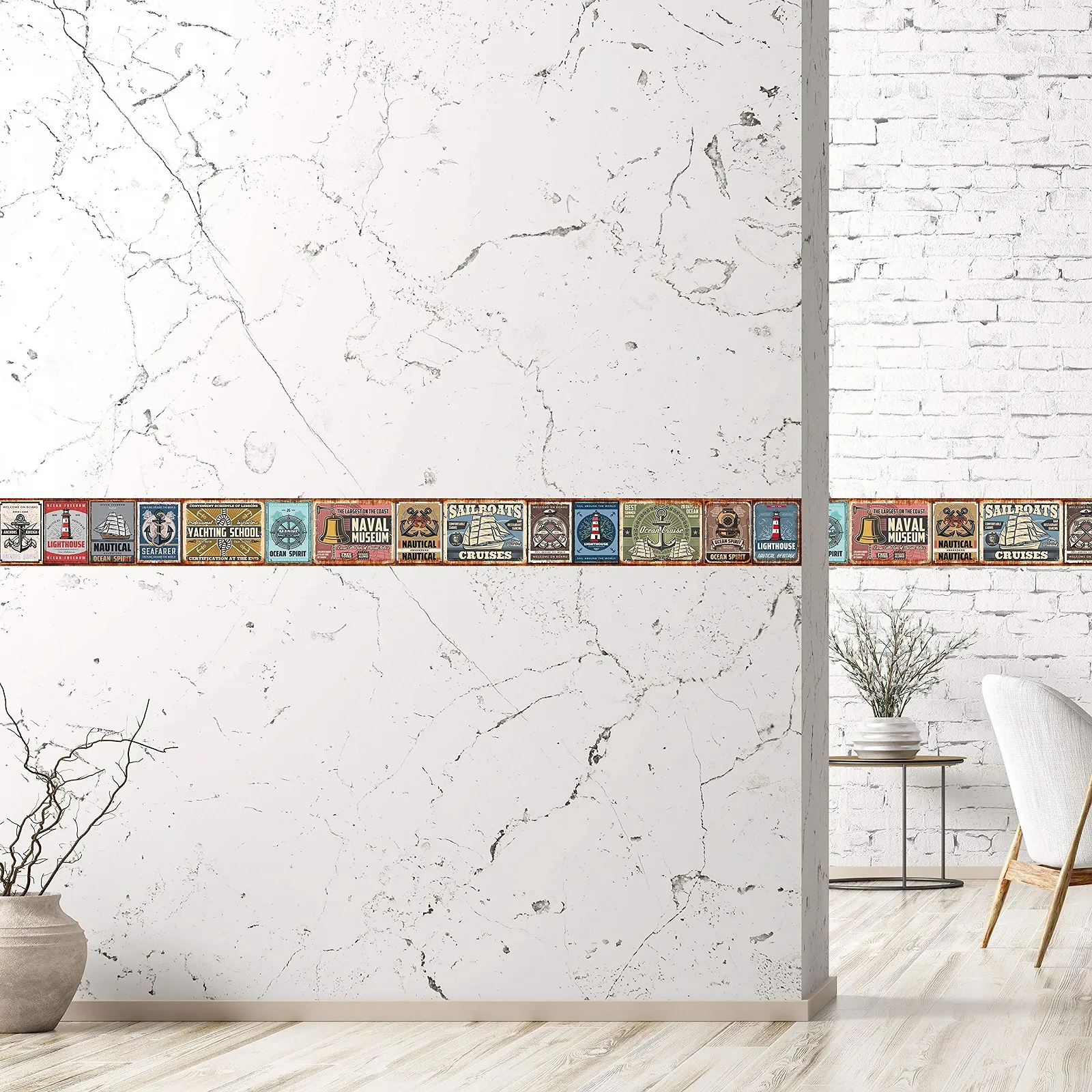 Наклейка-бордюр на стіну W004 Ретро No. 6 Морська 2.5 м x 18 см, фото №4