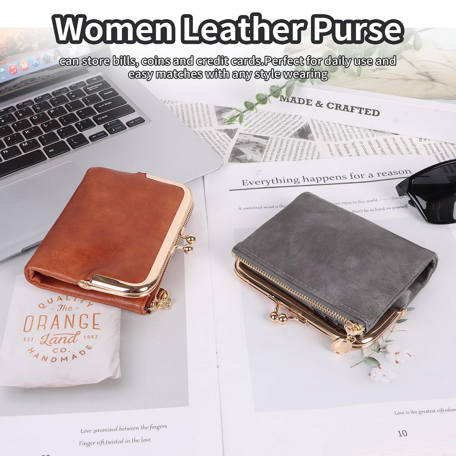 Кошелек женский кожаный Jiusely Bifold с защитой RFID, компактный кошелек на молнии, застежка Kiss, серый, фото №3
