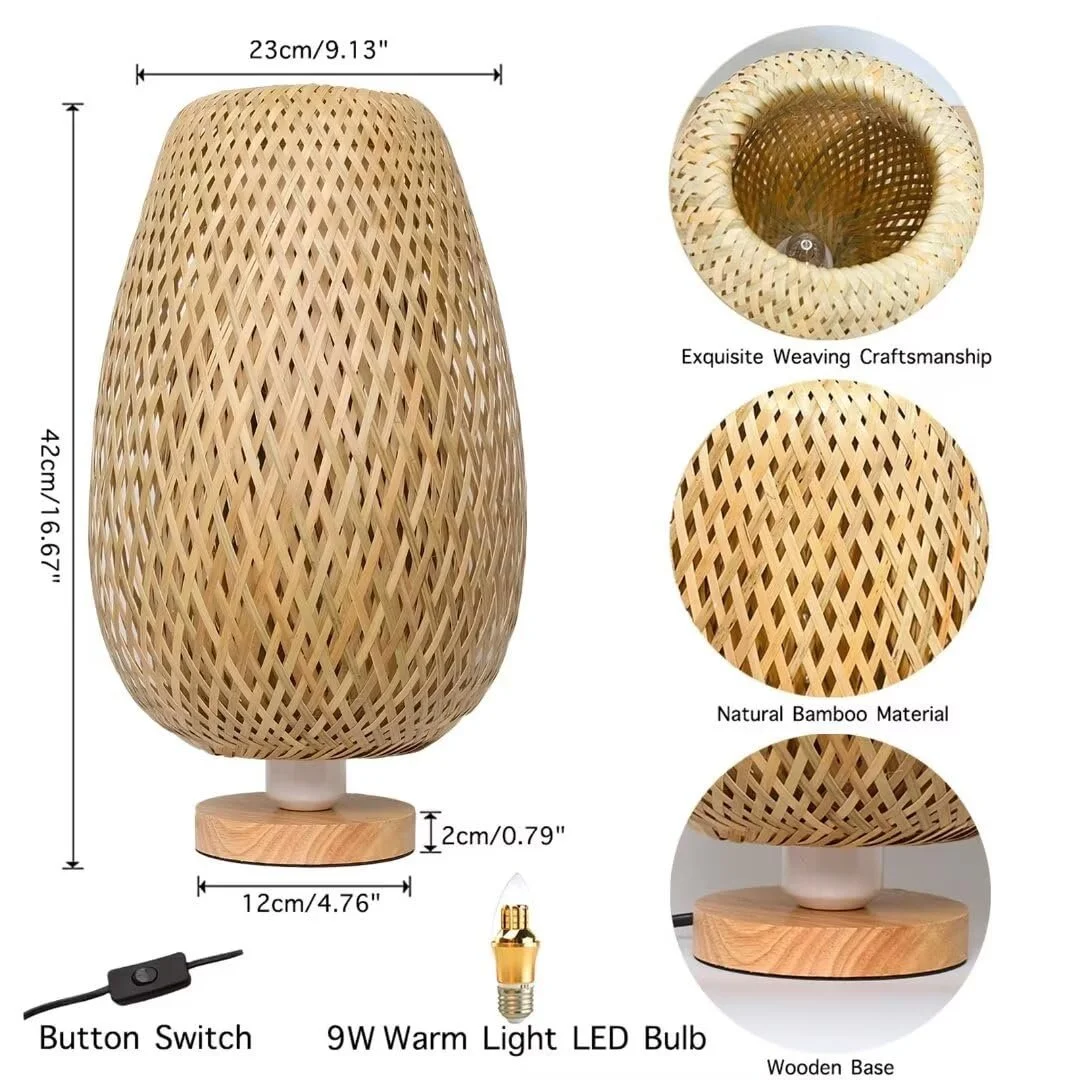 Настільна лампа Bamboo Woven Zen Style Bamboo Lampshade Decorative Night Light, фото №6