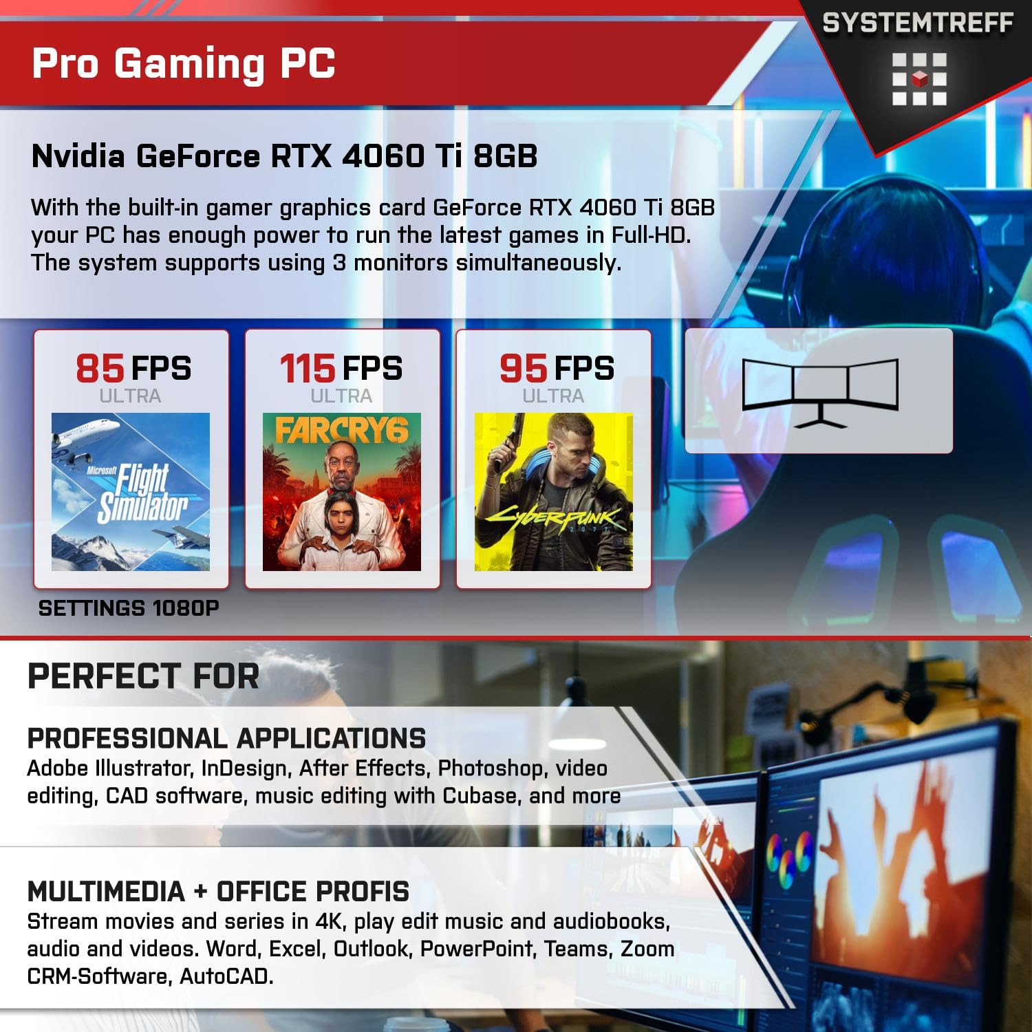 Комп'ютер SYSTEMTREFF Gaming PC Ryzen 7 5800X RTX 4060 Ti 16GB RAM 1TB NVMe Білий, фото №5