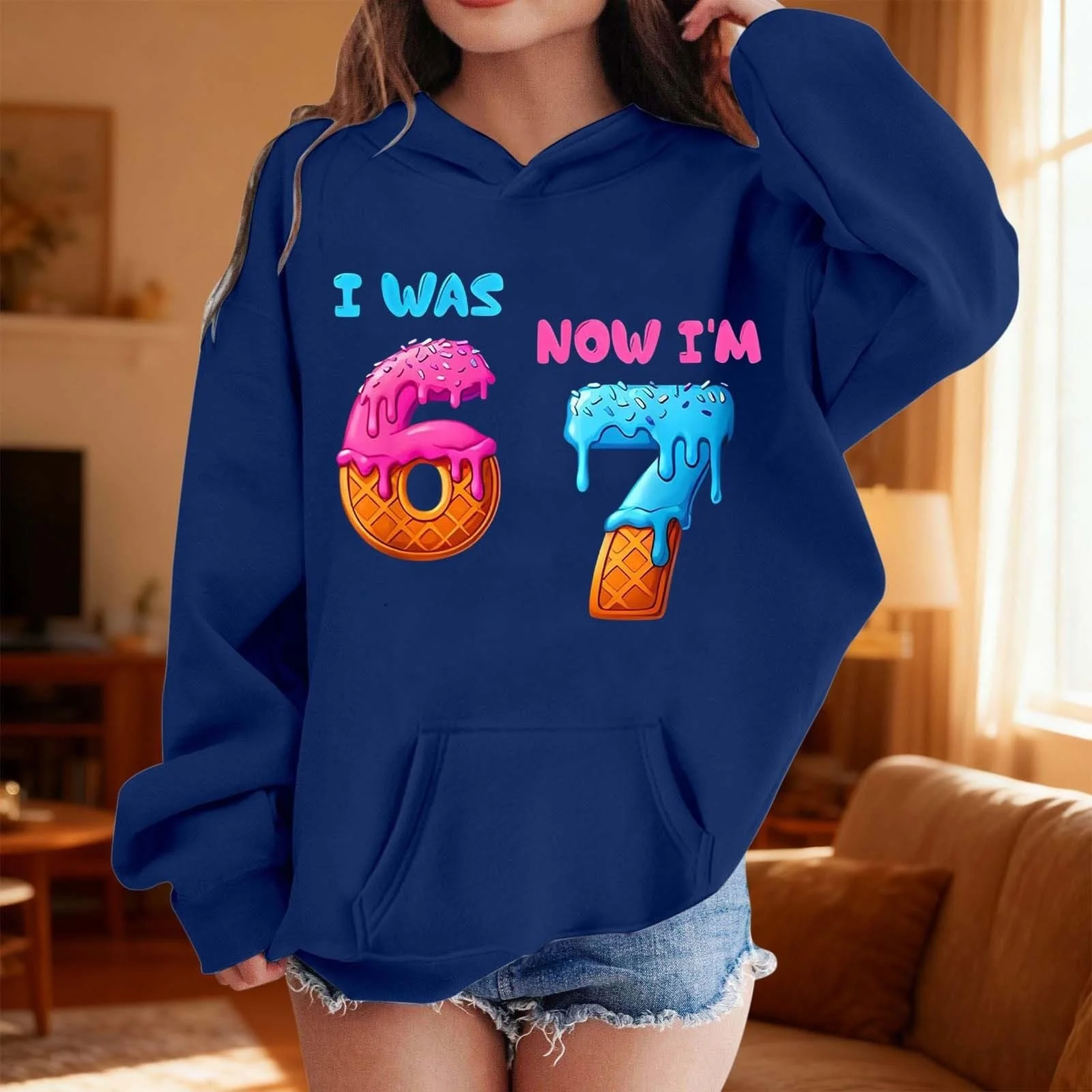 Детский свитшот Generisch Six Seven 67 Meme для девочек, с принтом Ice Cream Drip, повседневный веселый лонгслив, зимний пуловер, легкий детский топ для активного отдыха, фото №2