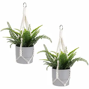 Підвісне кашпо макраме 2 шт. Boho Бавовняний плетений тримач без китиць з металевими кільцями 50 см (20 дюймів) Hydra - Фото 1