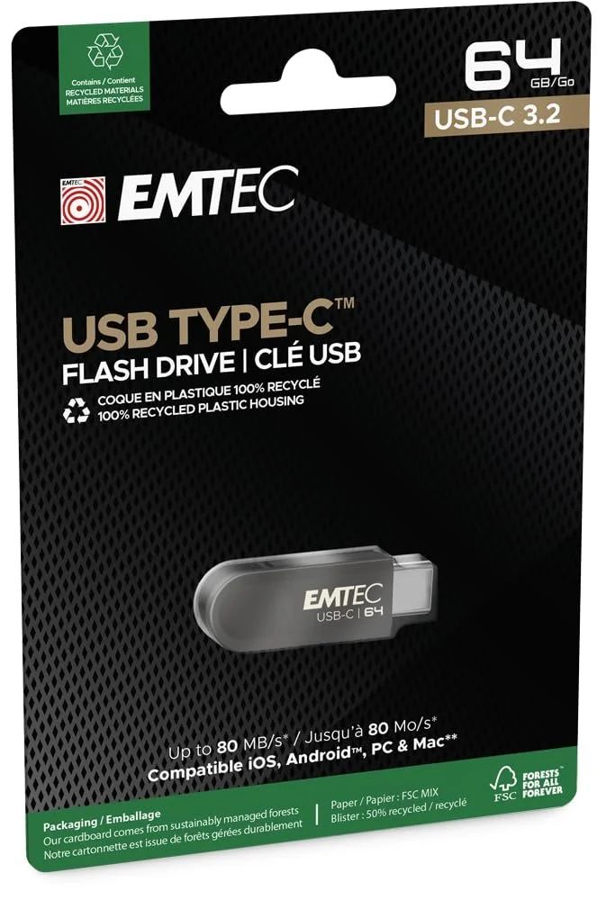 USB-флеш-накопичувач Emtec Single C280 64GB USB 3.2 Type-C, фото №3 USB-флеш-накопичувач Emtec Single C280 64GB USB 3.2 Type-C, фото №3