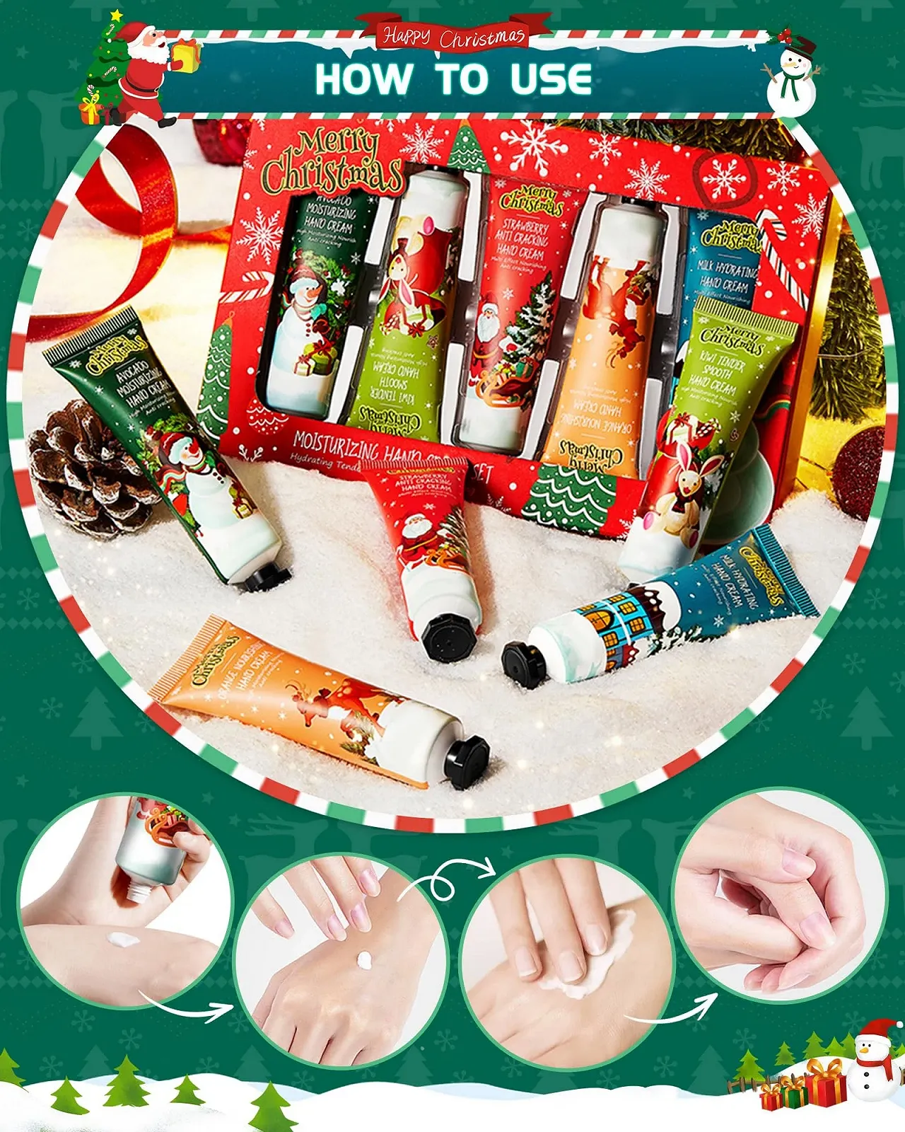 Крем для рук Рождественский набор из 5 мини-кремов для рук, увлажняющий крем для сухих потрескавшихся рук для зимы, маленький рождественский подарок для мужчин/женщин/мамы/девушки Рождественский набор B, фото №7