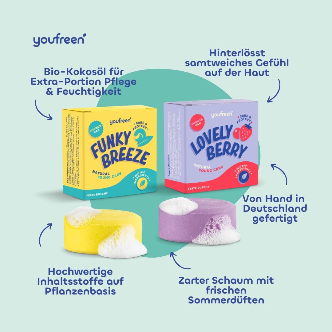 Твердый гель для душа youfreen Mix с органическим кокосовым маслом 2 x 75 г, фото №5