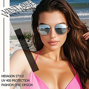 Сонцезахисні окуляри Жіночі Joopin Поляризовані Ретро Хіпі Шестикутні з Ультралегкою Шестикутною Металевою Оправою synthetic.ua - Фото 1