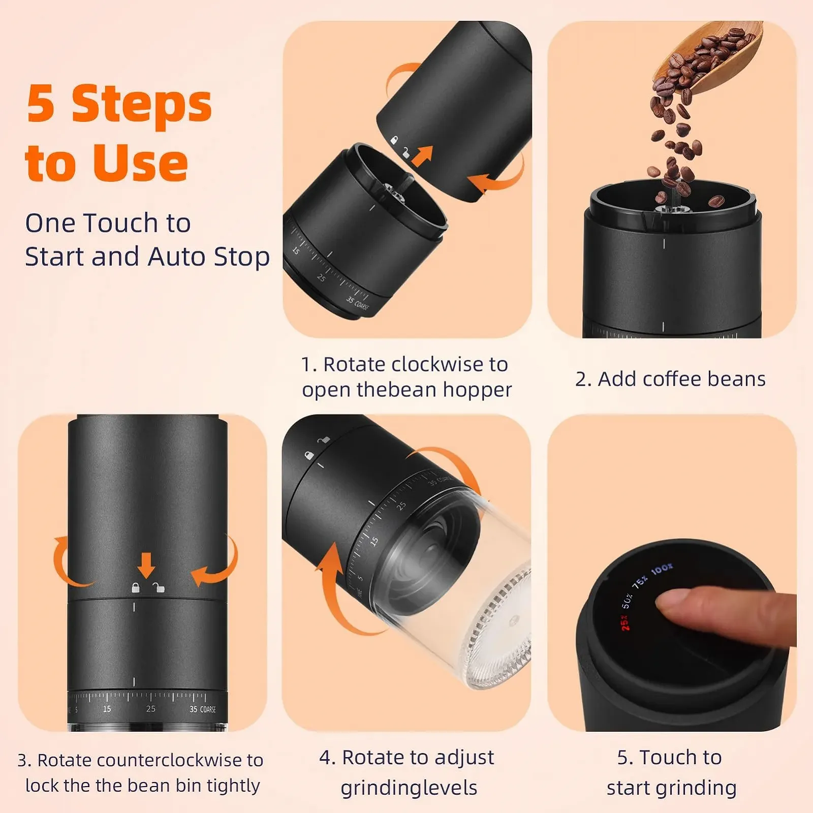 Электрическая Кофемолка Irishom Портативная 38 настроек помола, фото №5