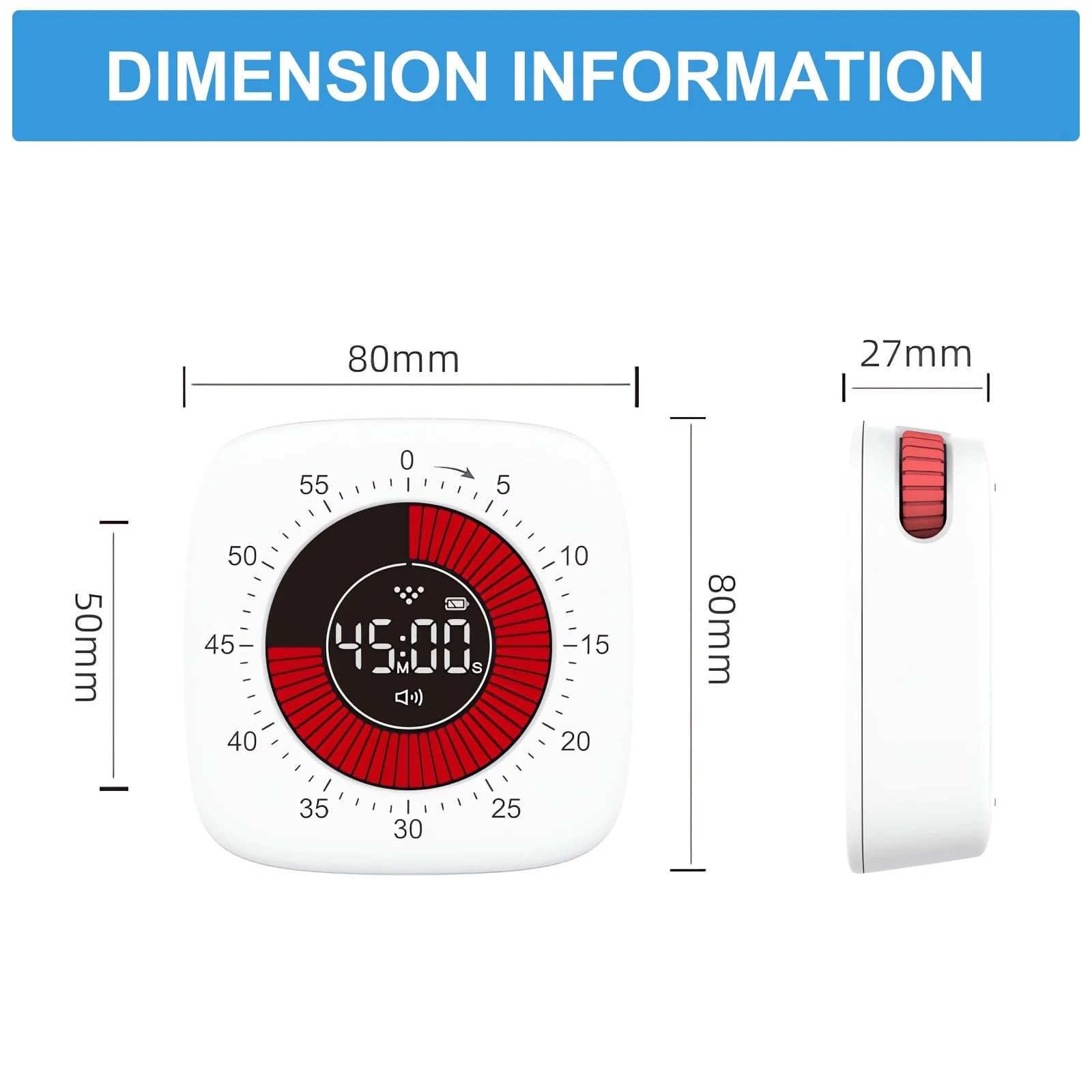 Визуальный таймер Cuteefun 60 минут аккумуляторный Pomodoro Mute & Vibrate, фото №6