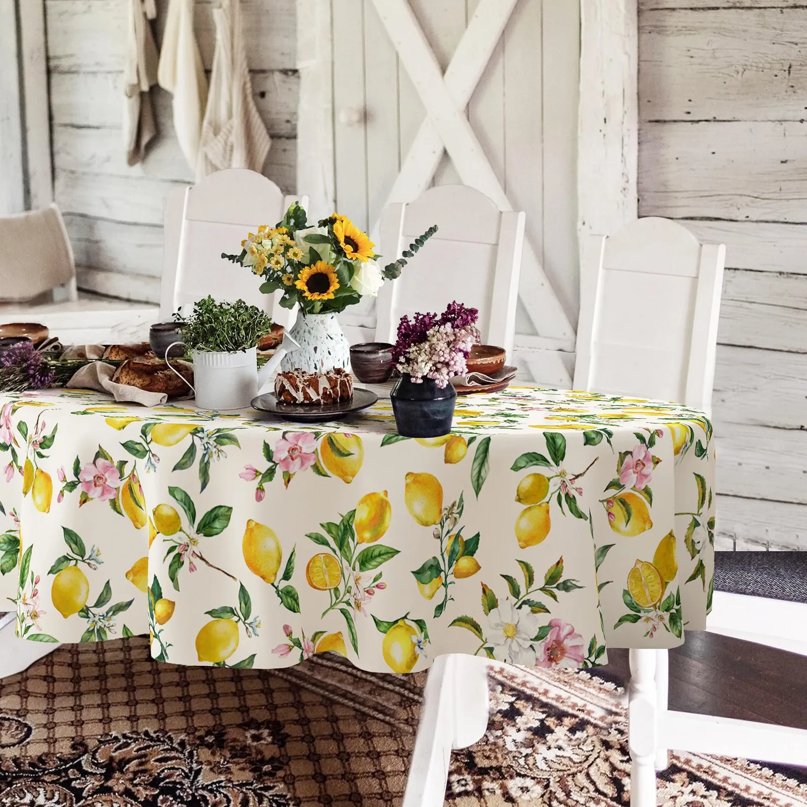 Скатертина овальна Yighty Lemon Pattern 60 x 84 дюйми водонепроникна жовта, фото №1