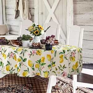 Скатертина овальна Yighty Lemon Pattern 60 x 84 дюйми водонепроникна жовта - Фото 1