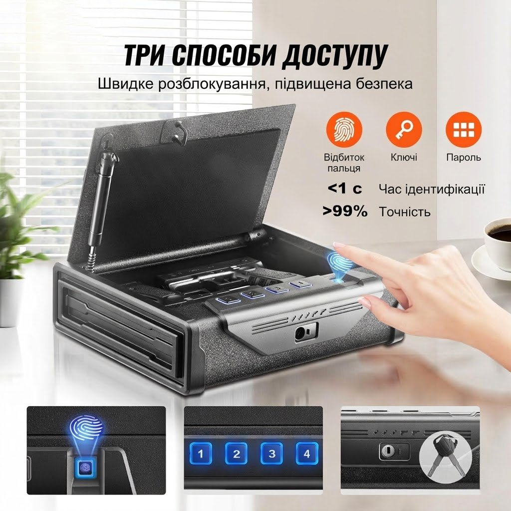 Биометрический сейф для пистолетов VEVOR SS-SQH01 Black, фото №4