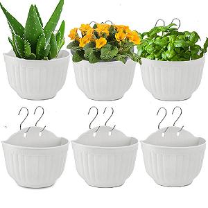 Набір настінних підвісних кашпо Amazing Creation напівкруглі пластикові для балкона та паркану 6 шт Білі - Фото 1