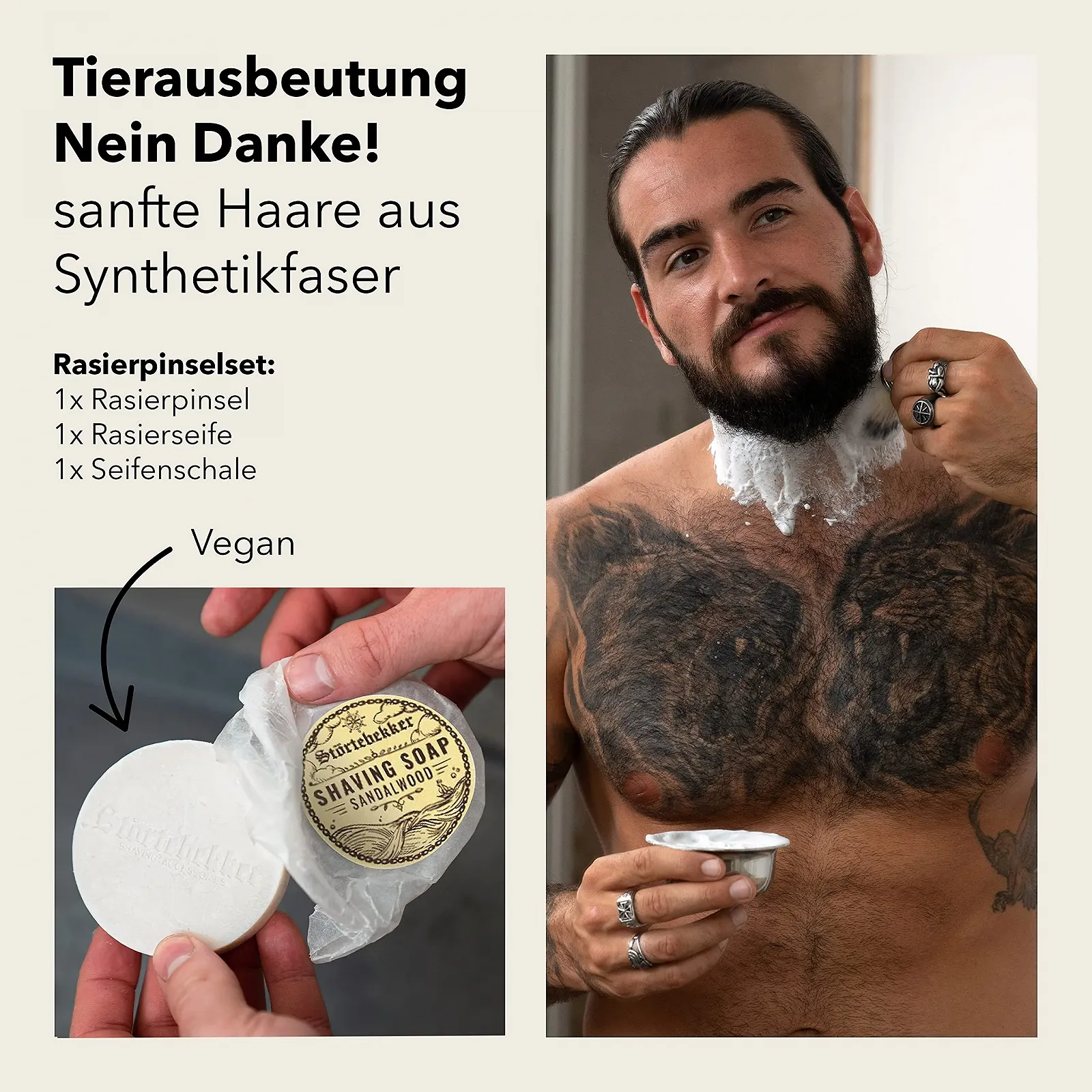 Набор для бритья Störtebekker Premium помазок, чаша из нержавеющей стали и мыло Сандал, фото №4 Набор для бритья Störtebekker Premium помазок, чаша из нержавеющей стали и мыло Сандал, фото №4