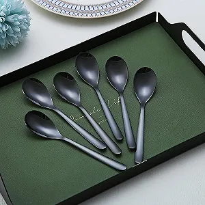 Кофейные ложки Kyraton, 6 шт, 14 см, из нержавеющей стали с титановым покрытием, черные ложки для эспрессо, десертные ложки, чайные ложки, маленький мини-набор ложек для вечеринок, можно мыть в посудомоечной машине synthetic.ua - Фото 1