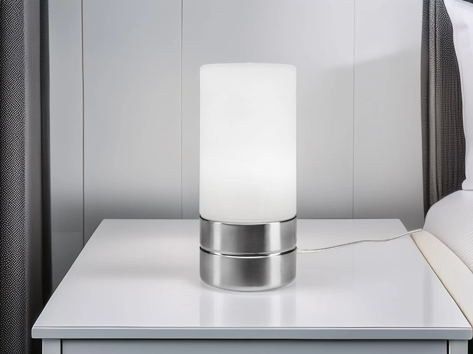 Настільна лампа meineWunschleuchte Сенсорний димер Скло Метал Опаловий білий Матовий нікель, фото №5
