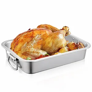 Противень для выпечки из нержавеющей стали форма для запекания с ручками 40 см прямоугольная для лазаньи - Фото 1