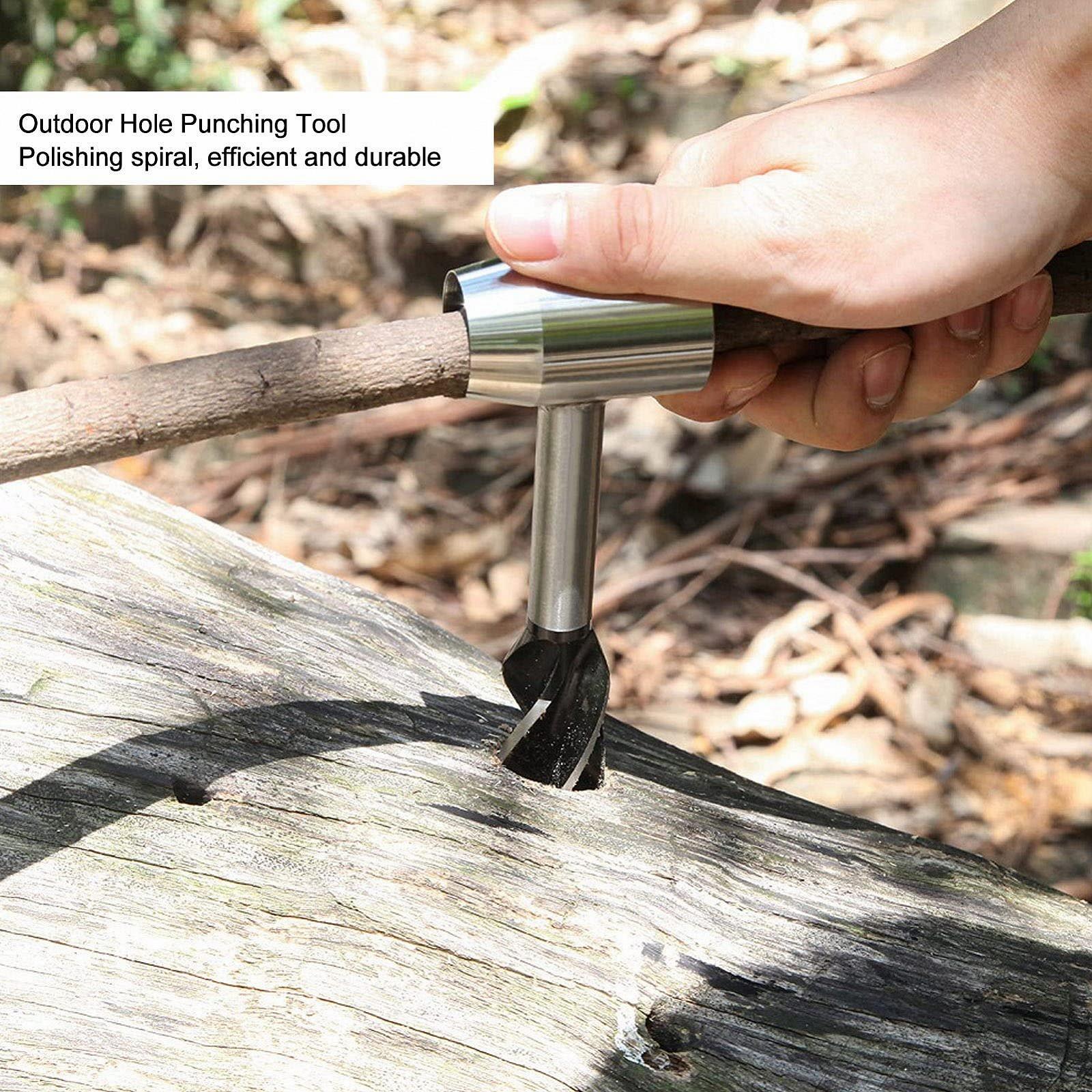 Ручний бурав Survival Settler Tool Bushcraft, багатофункціональний інструмент для виживання на відкритому повітрі з нержавіючої сталі, інструмент для пробивання отворів зі шкіряним чохлом, інструмент для кемпінгу (коричневий), фото №3