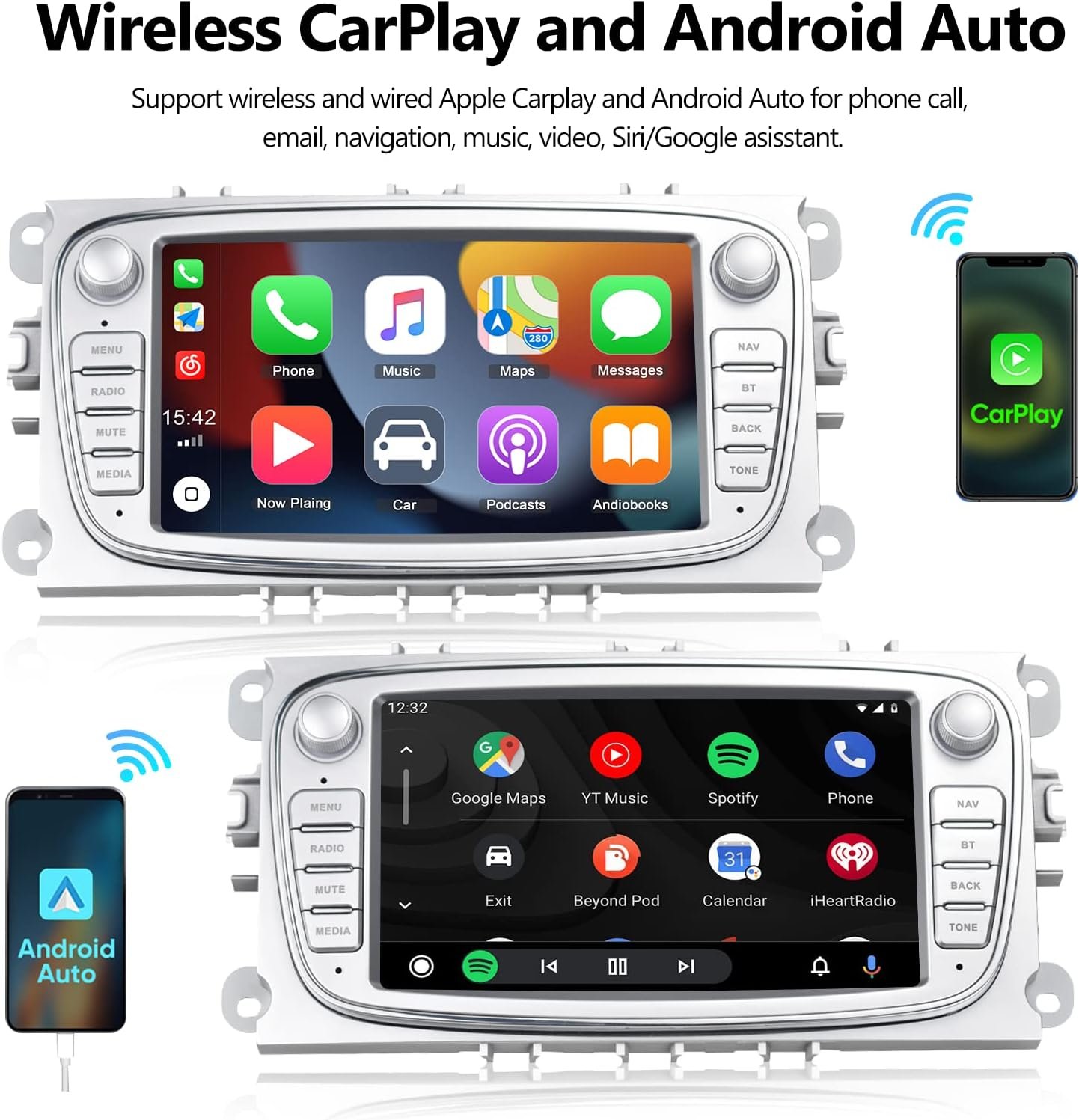 Штатна Автомагнітола Camecho для Ford Mondeo/S-Max/C-Max/Galaxy / 7" / Сенсорна / 2/64 GB / Android 13 / Apple CarPlay / Android Auto / Wi-Fi - GPS - Bluetooth / USB / 2DIN, фото №3