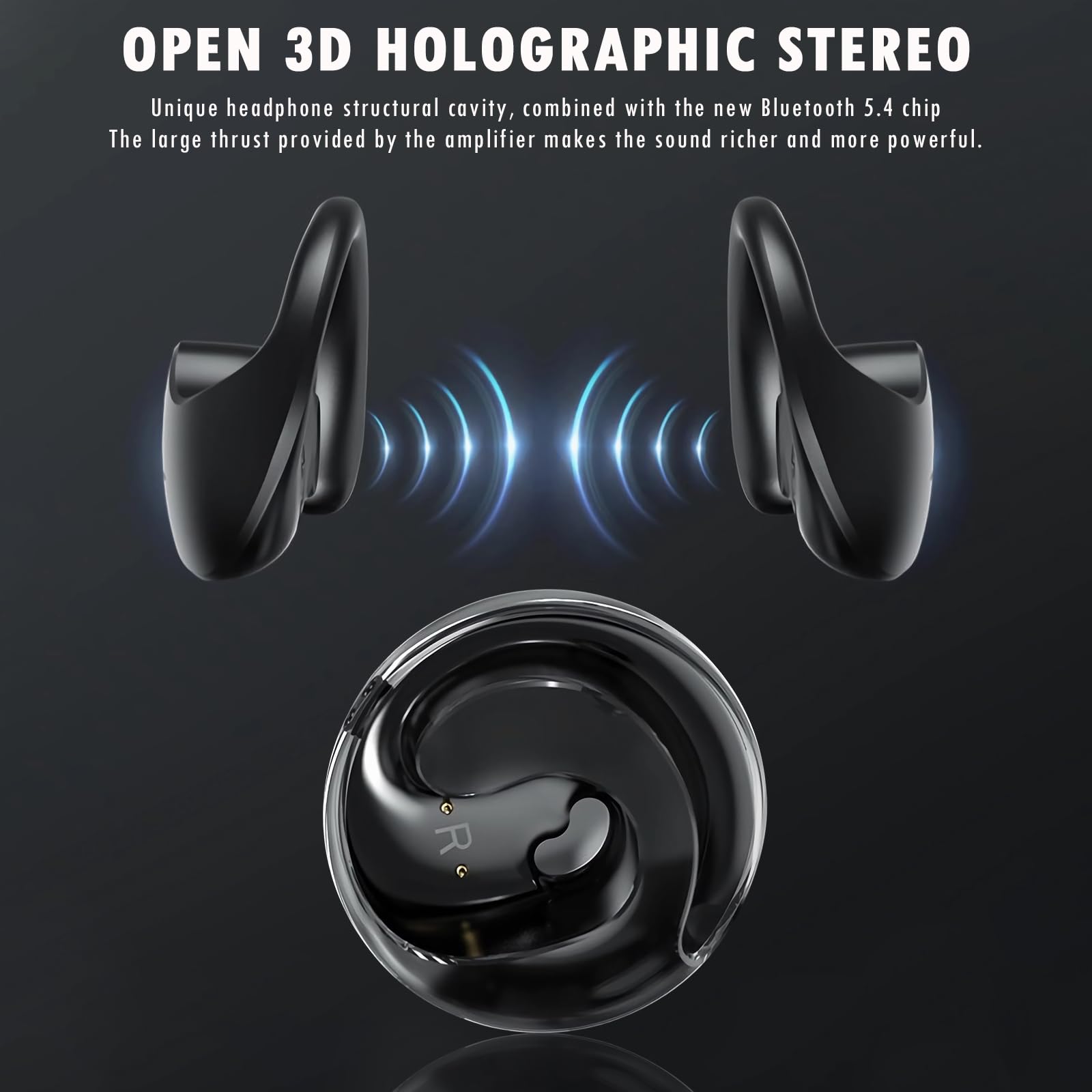 Наушники OneNine Sports Bluetooth с открытым ухом 5.4 с HD микрофоном с зацепами для ушей 24 часа работы с ENC IPX5, фото №4